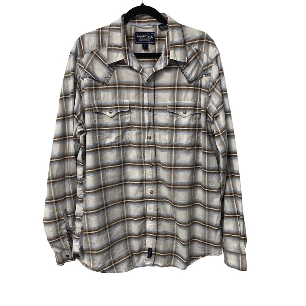 ROUGH STOCK BY PANHANDLE SLIM SHIRT PEARL SNAP WESTERN EMBROIDERED MENS XL PLAID